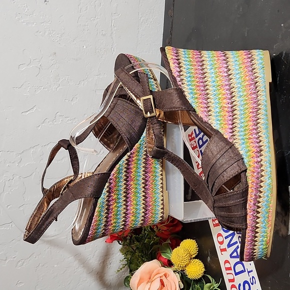 RAMPAGE 7.5M Bridgette Wedge Slingback T Strap Fabric Open Toe Heel - Picture 4 of 11